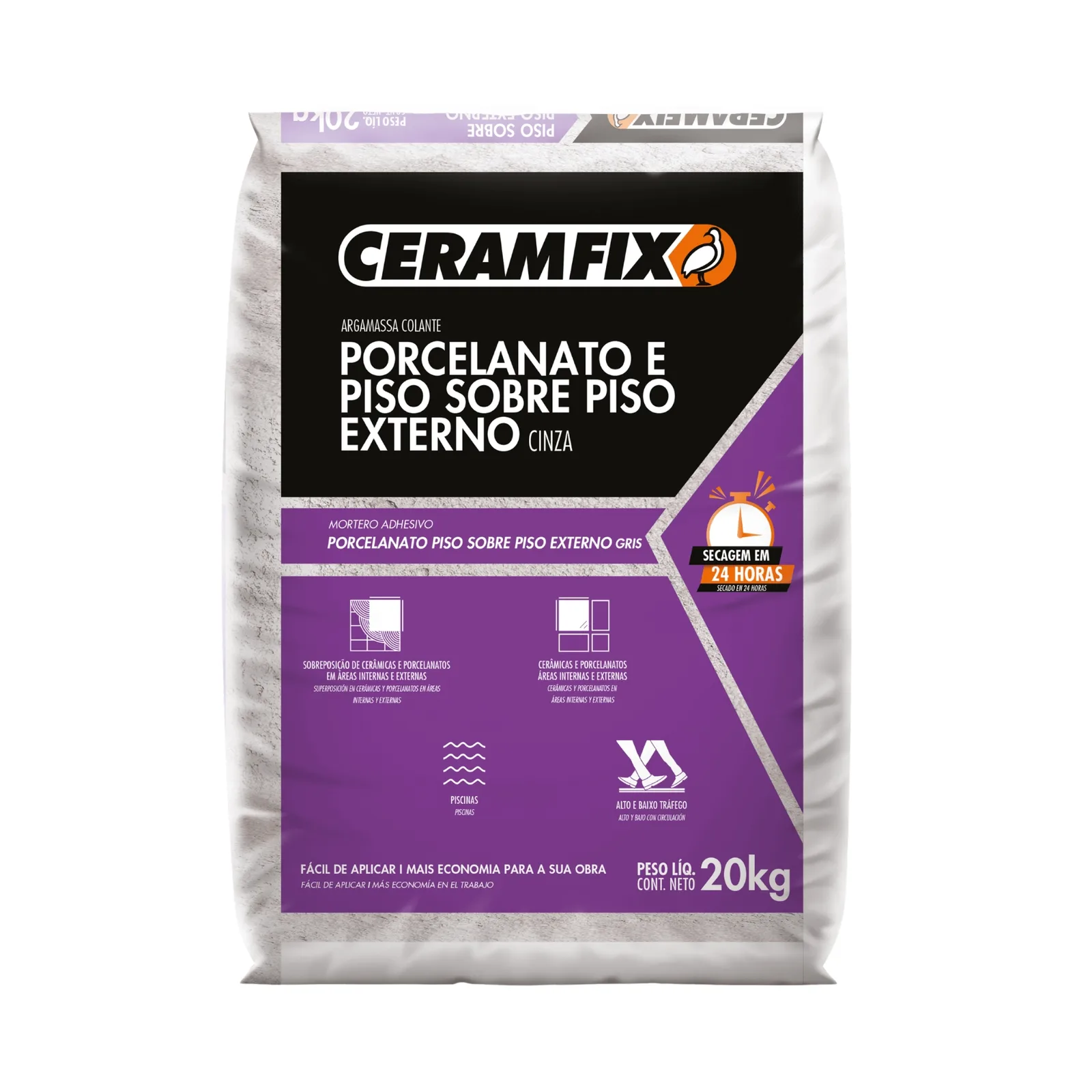 Argamassa Ceramfix Porcelanato e Piso sobre Piso Externo Cinza Grandes Formatos 20 kg