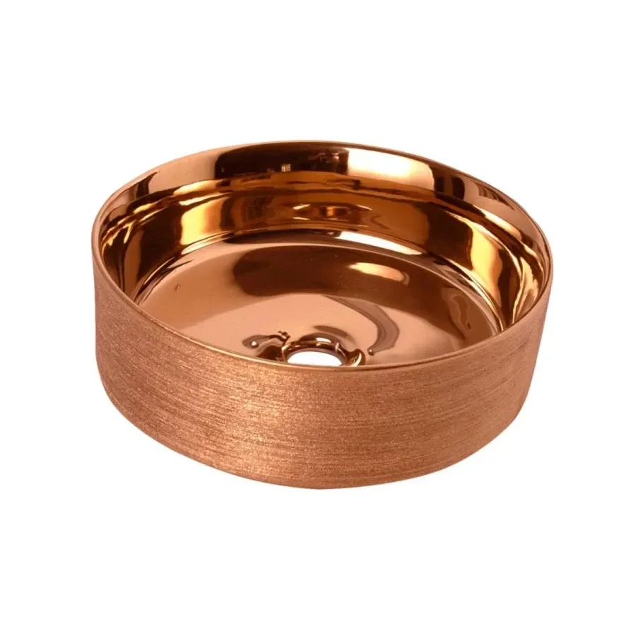 Cuba de Apoio Redonda 37cm para Banheiro Rosé Gold Lexxa Bagno