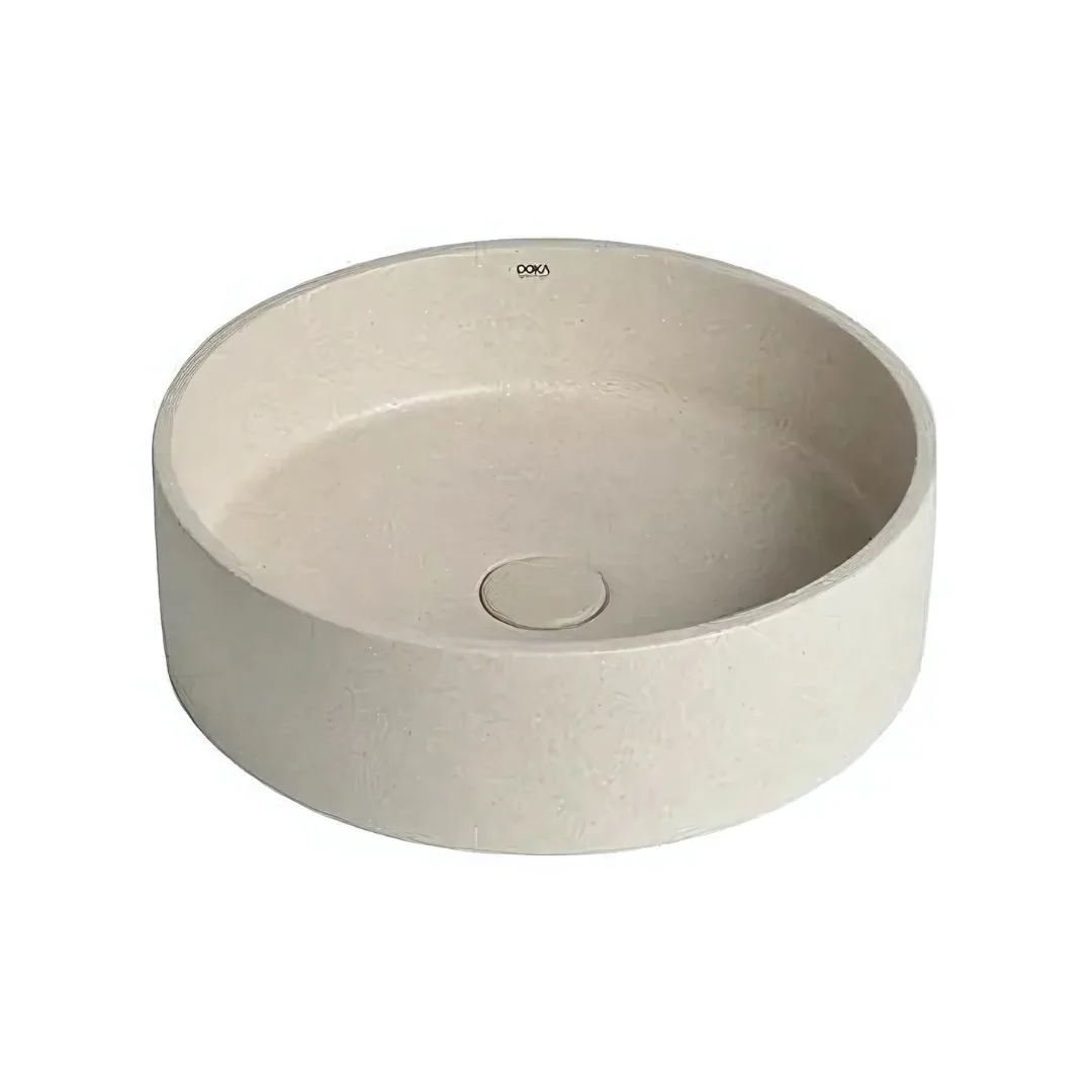 Cuba de Apoio Redonda 39cm para Banheiro Off White Doka GeoStone