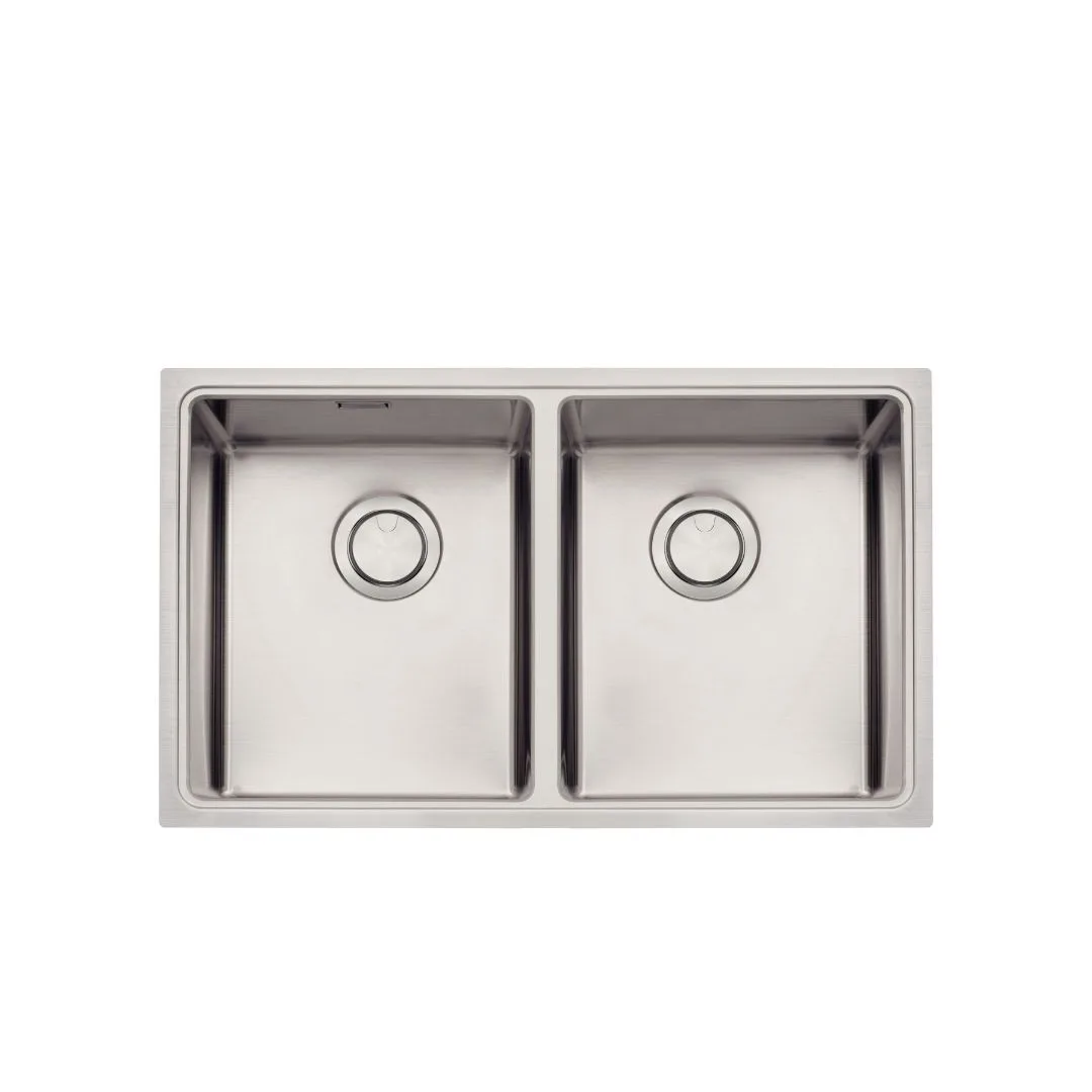 Cuba Inox Dupla Retangular de Embutir/Sobrepor para Cozinha 77x46cm Escovado com Válvula Tramontina Design Collection Quadrum 2C 34