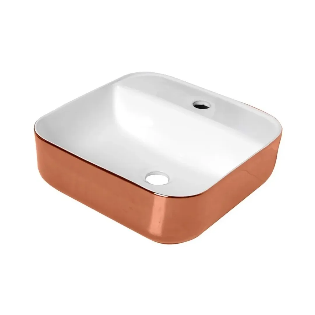Cuba de Apoio com Mesa Quadrada 39x39cm para Banheiro Branco por dentro e Rose Gold por fora Lexxa Bagno