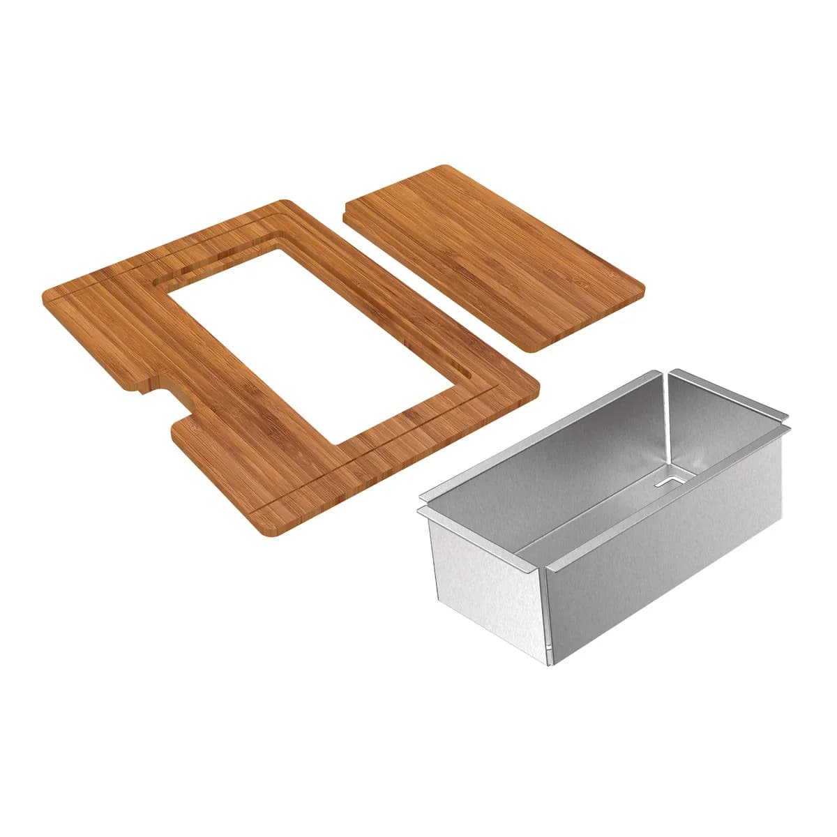 Kit para Cubas Quadrum com Tábua em Madeira 42x32 cm com Tábua Auxiliar e Cesto Coador em Aço Inox Tramontina Design Collection