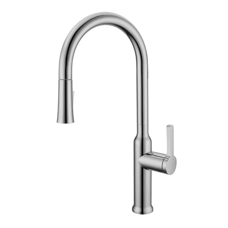 Monocomando de bancada para cozinha com Bica giratória e ducha extensível Rubinettos Aço Escovado