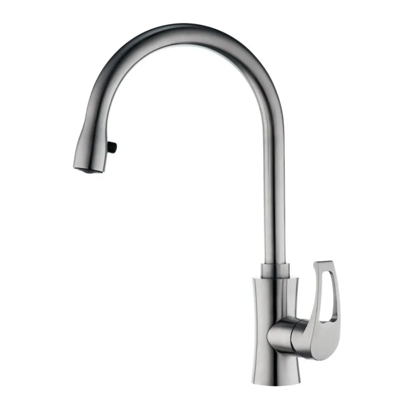 Monocomando de bancada para cozinha com Bica giratória e ducha extensível Rubinettos Aço Escovado
