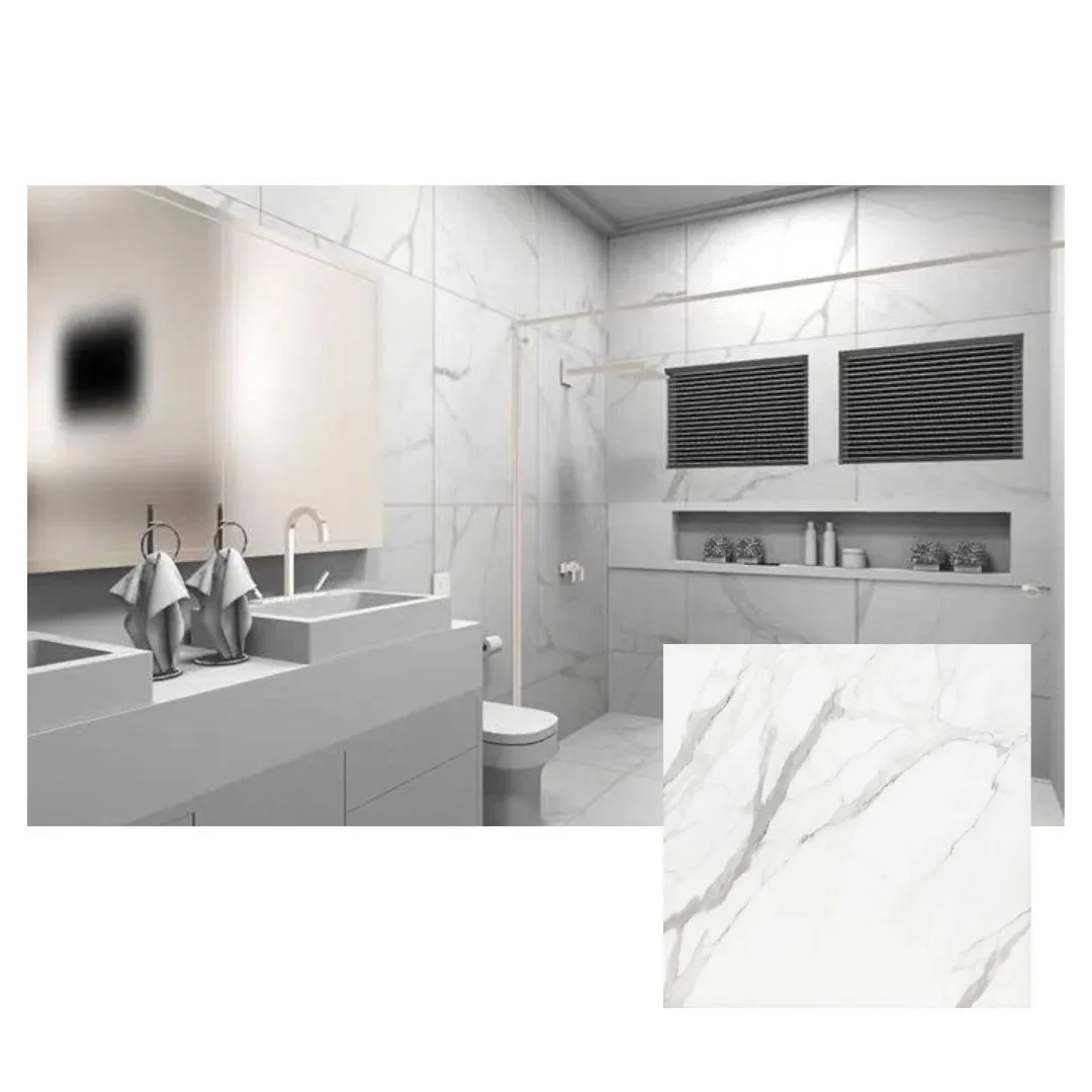 Porcelanato Branco Acetinado 90x90 Decortiles Carrara
