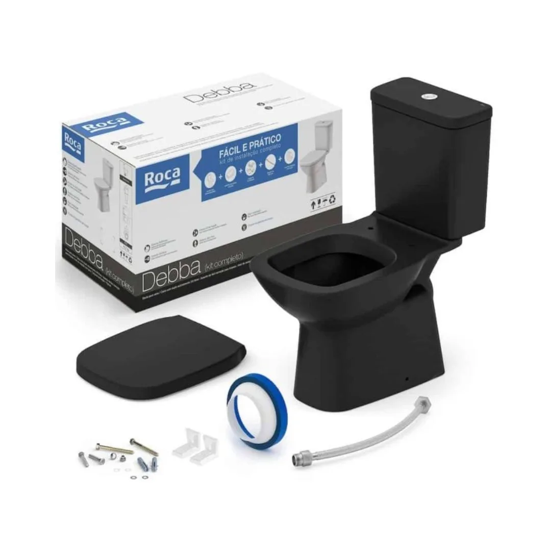 Vaso Sanitário Completo com Caixa Acoplada Roca Debba Classic Matte Black