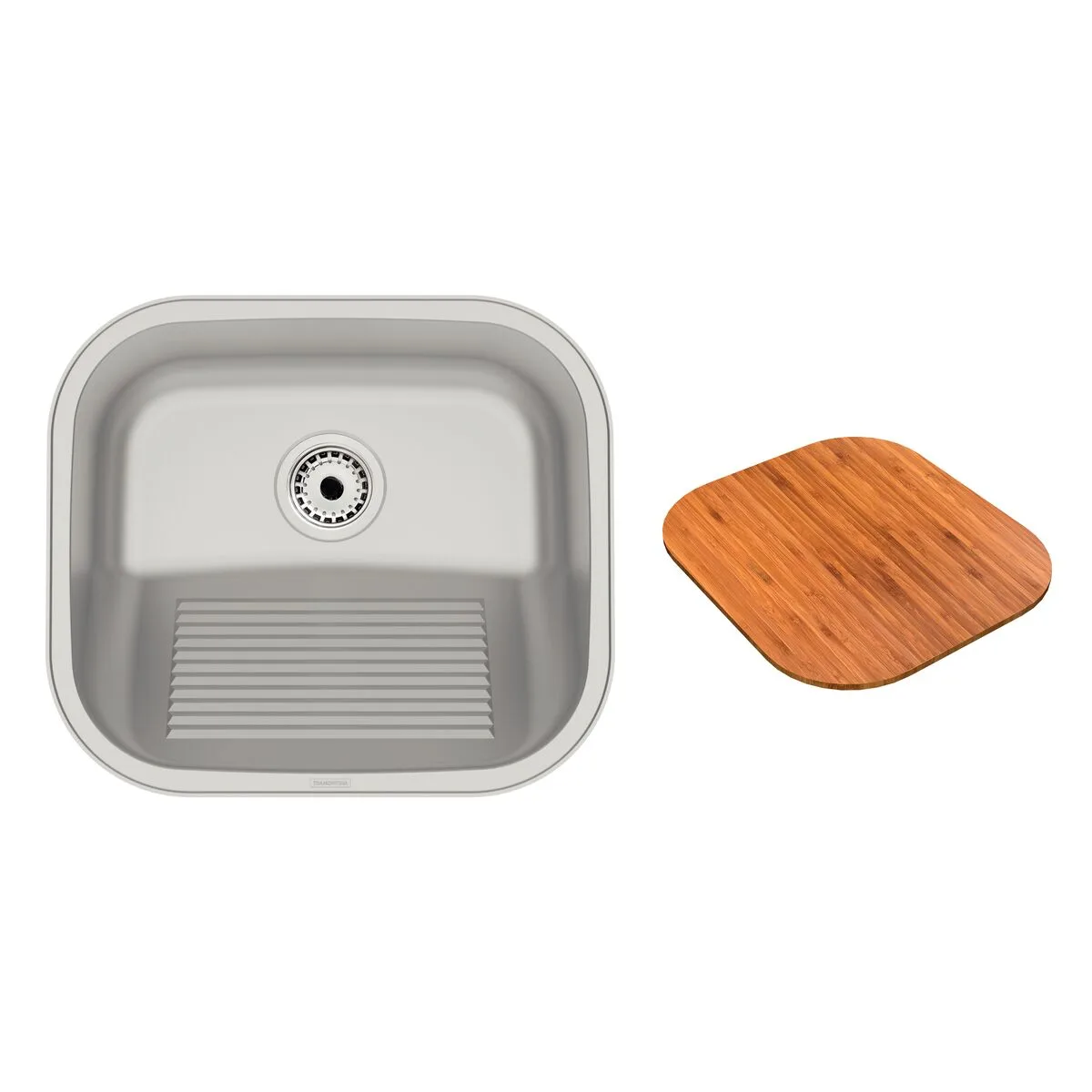 Tanque de Encaixe 19 L em Aço Inox Escovado 40x35 cm com Tábua de Madeira Tramontina Hera Compact